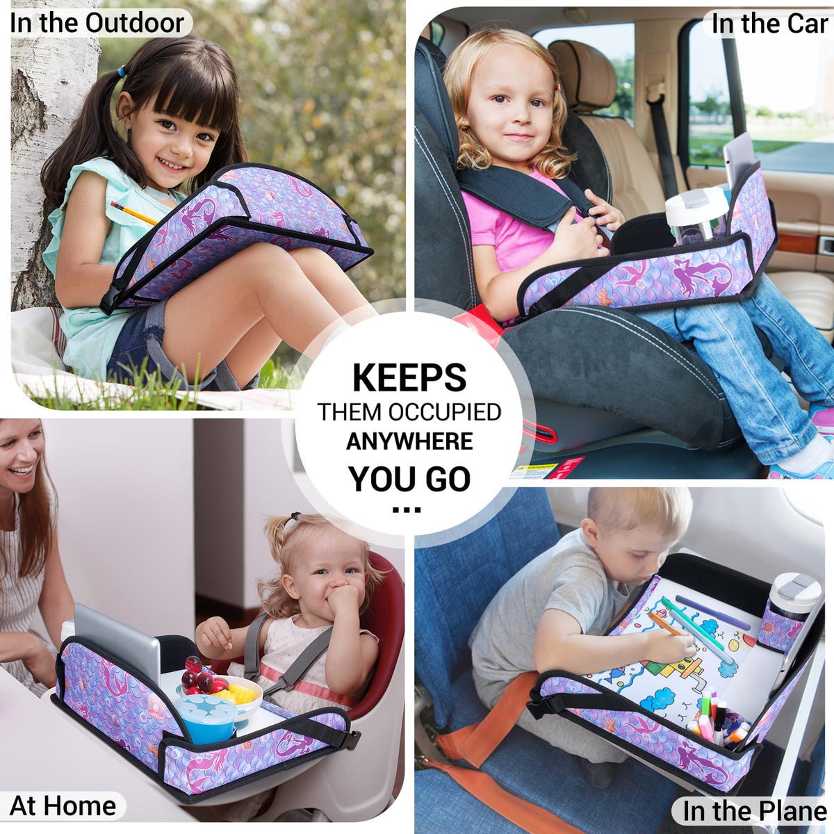 Kids Travel Tray for Toddler Car Seat (Mermaid)