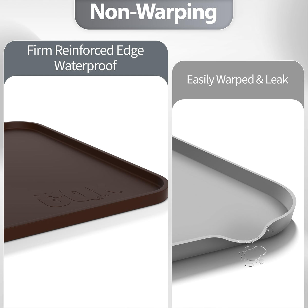 Silicone Dog Cat Food Mat Extra Thick Raised Edge (Brown / 28"L x 18"W)