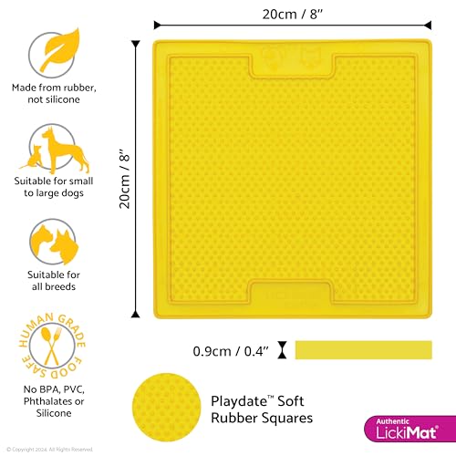 Classic Soother Slow Feeder for Dogs Lick Mat Boredom Anxiety Reducer Perfect for Food Treats Yogurt Liquid Food Peanut Butter Fun Alternative to a Slow Feed Dog Bowl (Yellow)