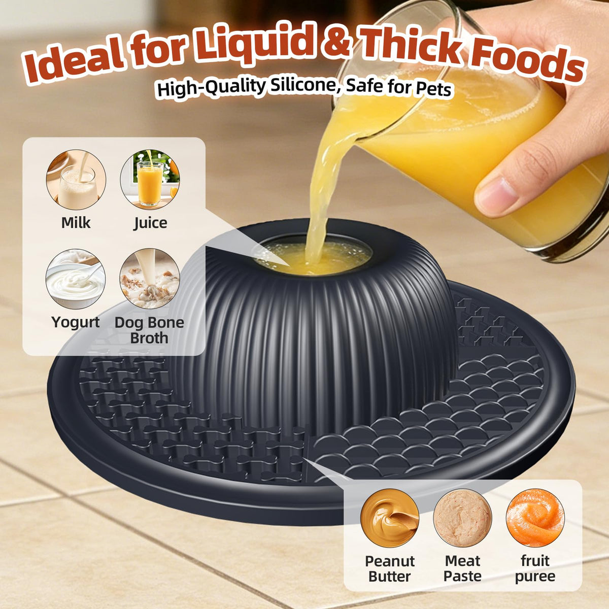 2-in-1 Dog Slow Feeder Bowl & Lick Mat with 2 Rotatable Balls, No-Slip Silicone Anxiety Relief Treat Mat for Dogs & Cats, Dishwasher Safe (Black) (Black)