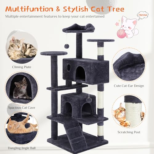 54 Inch Cat Tree Tower with Scratching Post (Grey / 54*19.7*19.7IN)