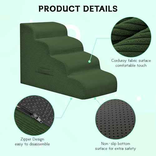 4 Step Dog Stairs Pet Ramp for High Beds (Green / 4-Step 20"H)