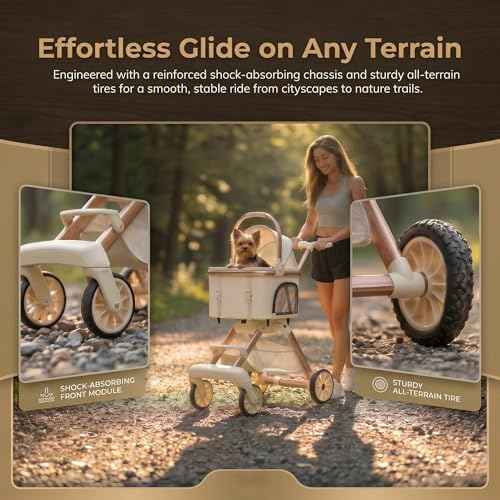 All Terrain Pet Stroller for Small Medium Dogs & Cats (Beige / Small)