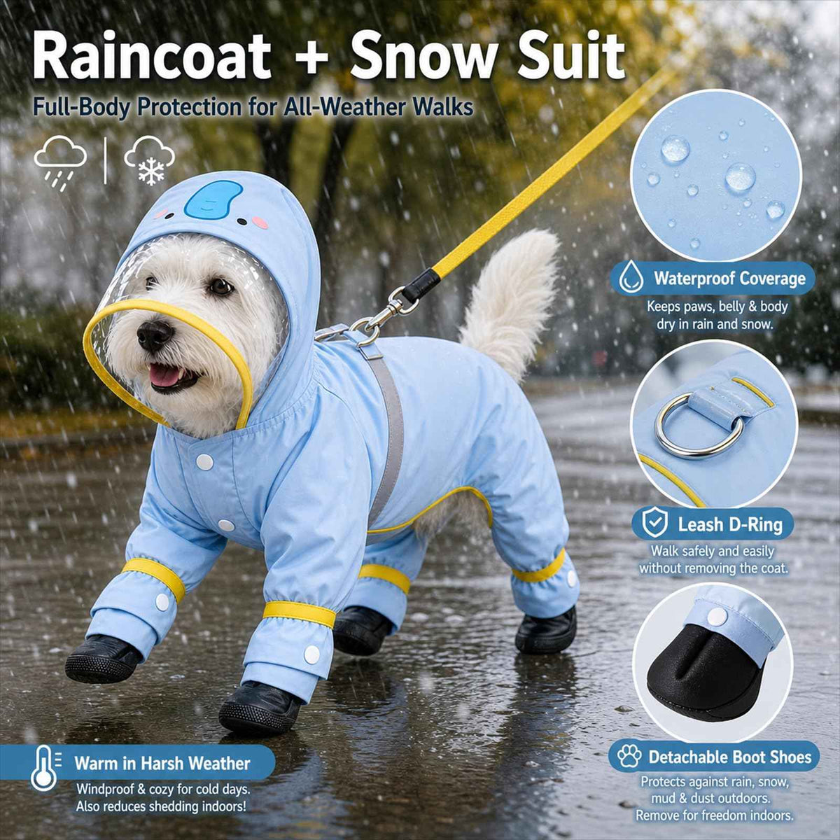 Dog Raincoat with Boots and Clear Hood (Blue / XXL(17-22lb))