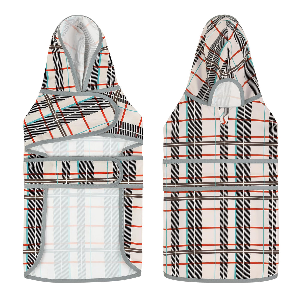 Dog Raincoat for Large Dogs Waterproof Jacket Hooded Rain Coats with Reflective Strips Leash Hole & Poncho Adjustable Fit (Khaki Plaid / Large)