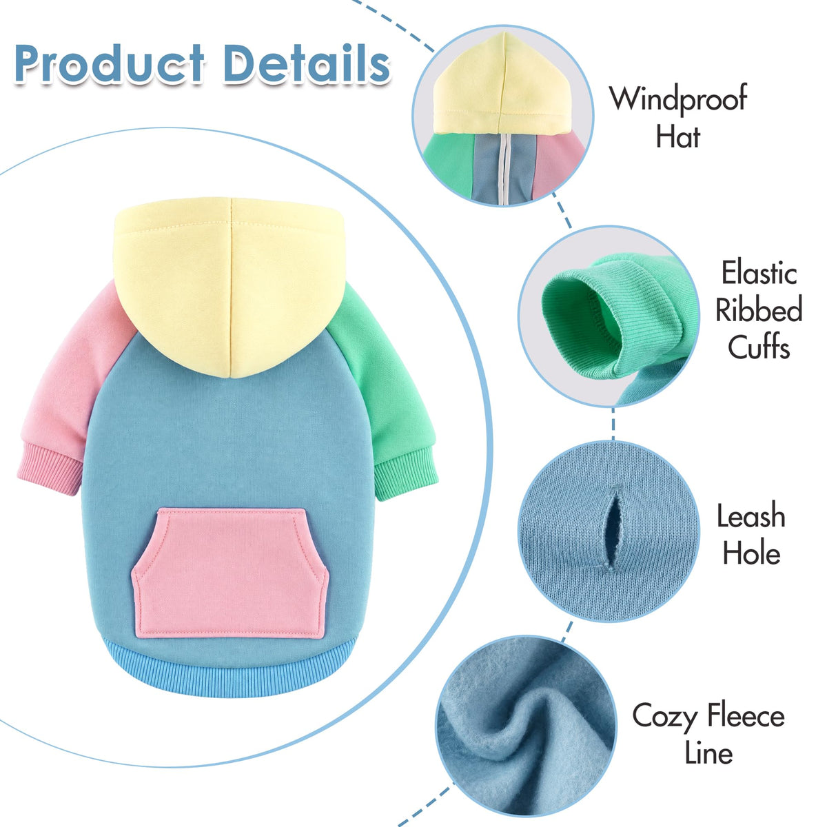 Dog Basic Hoodie Soft Dog Clothes Cold Weather Sweaters for Medium Large Dogs Cozy Fabric Warm Sweatshirt with Leash Hole for Boys (Sweet Candy / L (Back: 20.47",Chest: 28.35",20-35lbs))