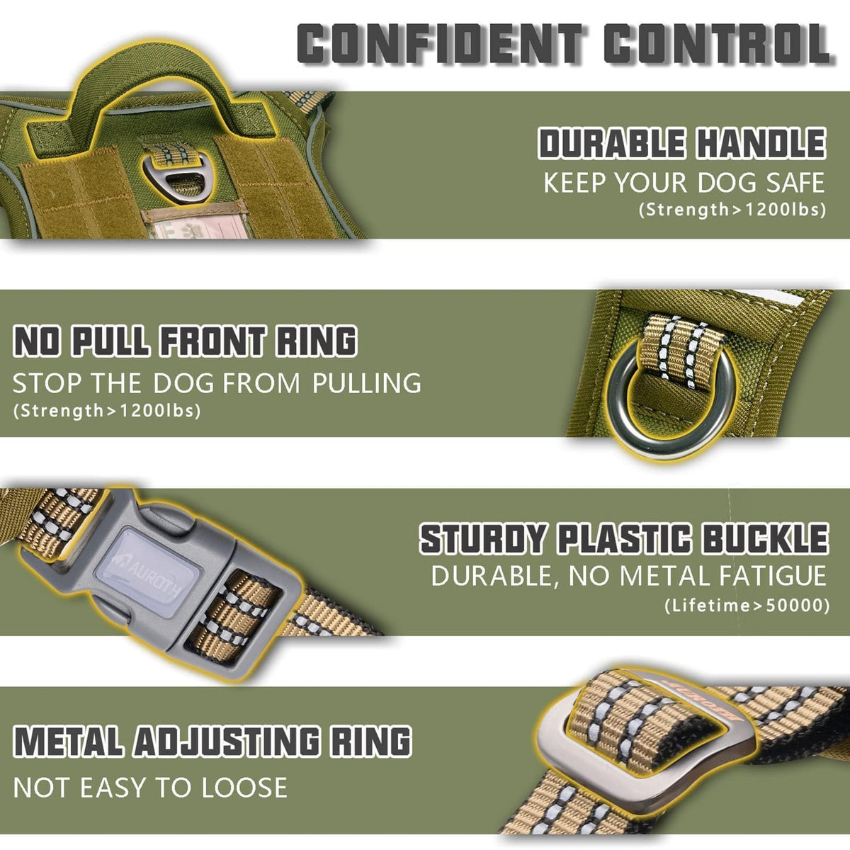 Dog Harness for Large Dogs (Green / L(Neck:18-29",Chest:24-37"),45-80 lbs)