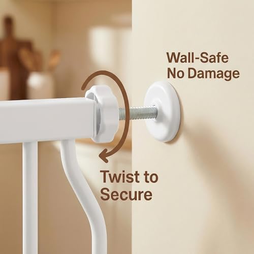66.9 71.6 Inch Extra Wide Baby Gate with Door for Stairs Doorways (White / 66.9-71.6inch)