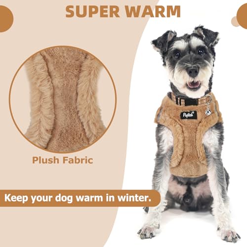 Dog Harness Collar and Leash Set No Pull for Small Medium Sized (Plush Khaki / M (CHEST 16"-18"))