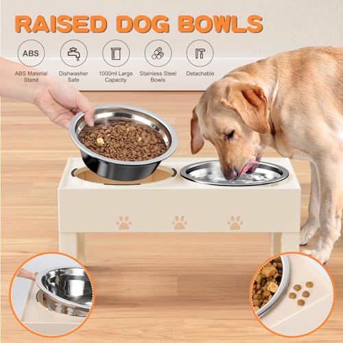 Elevated Dog Bowls with 2 Stainless Steel Bowls (For Medium Large Dogs / Apricot)