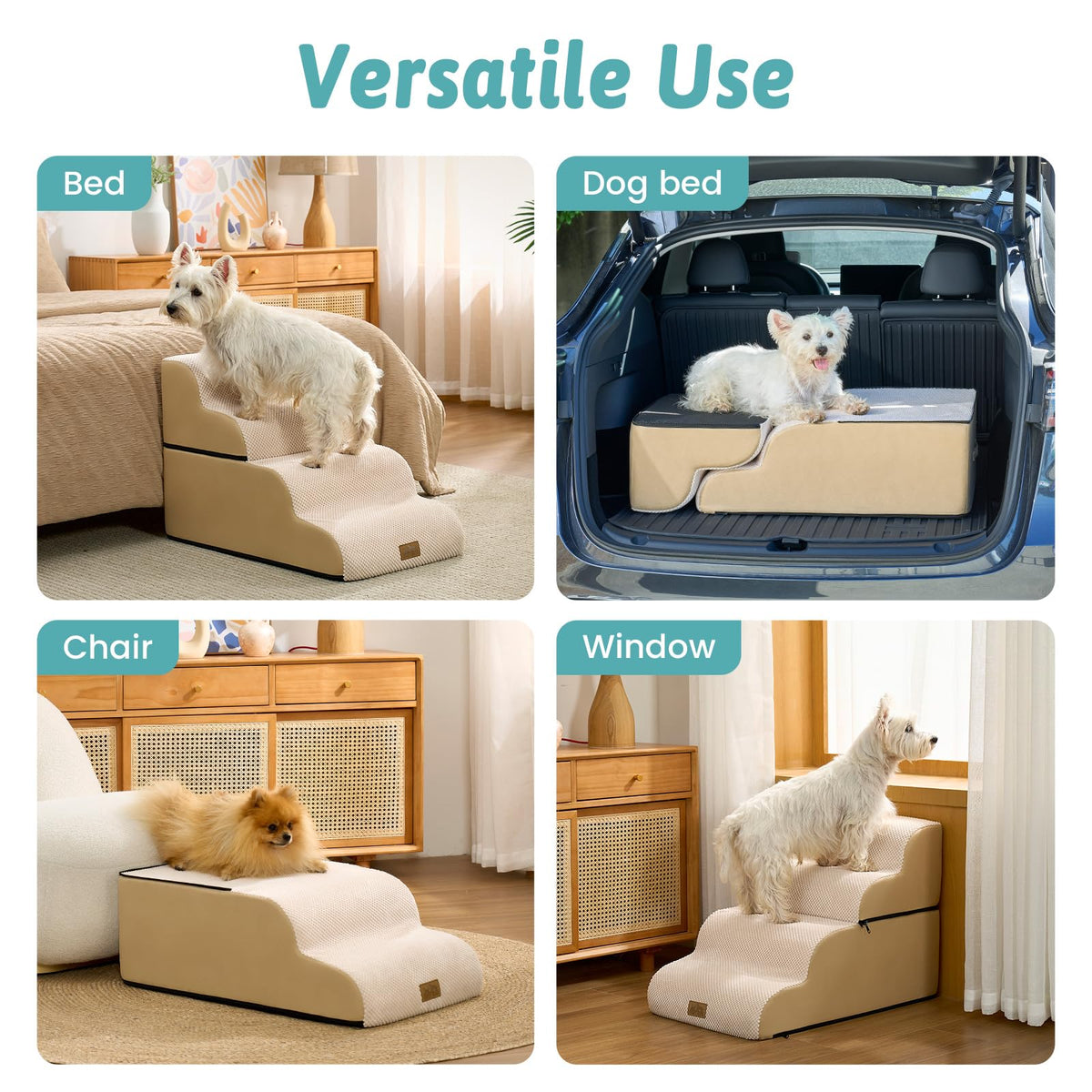 Detachable Small Dog Stairs 19.7" H (Beige / Detachable 17.7" x 28.3"x 19.7")