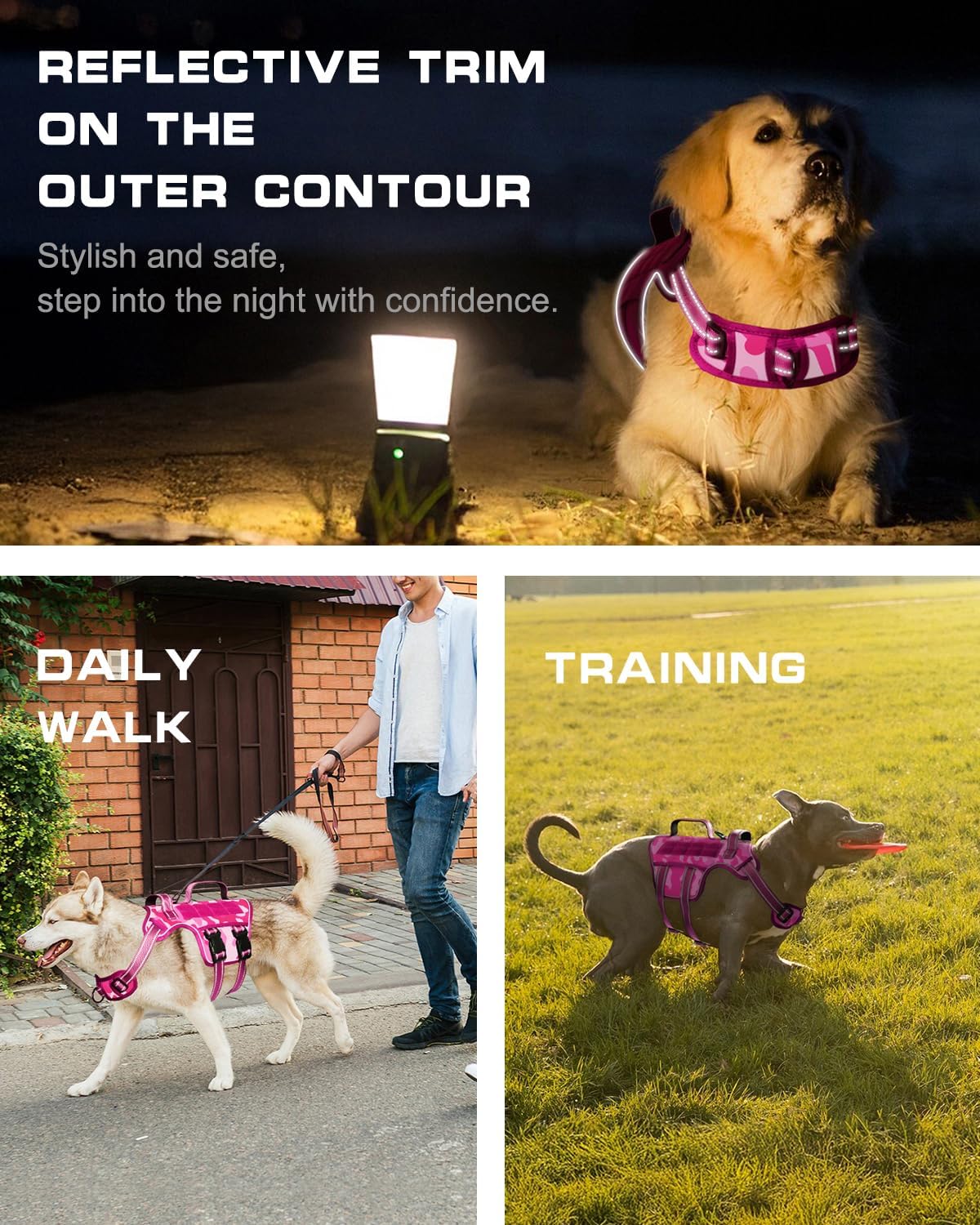 Dog Harness Tactical No Pull for Small Sized Dog with Handle (Pink Camo / S(Neck:16-22",Chest:20-28"),18-35 lbs)