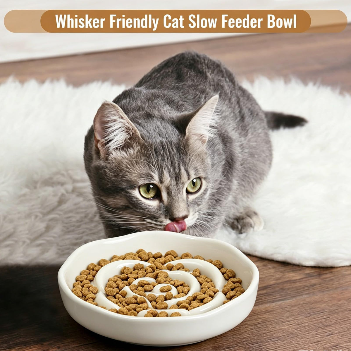 Slow Feeder Cat Bowl Set of 2 (Pure white)