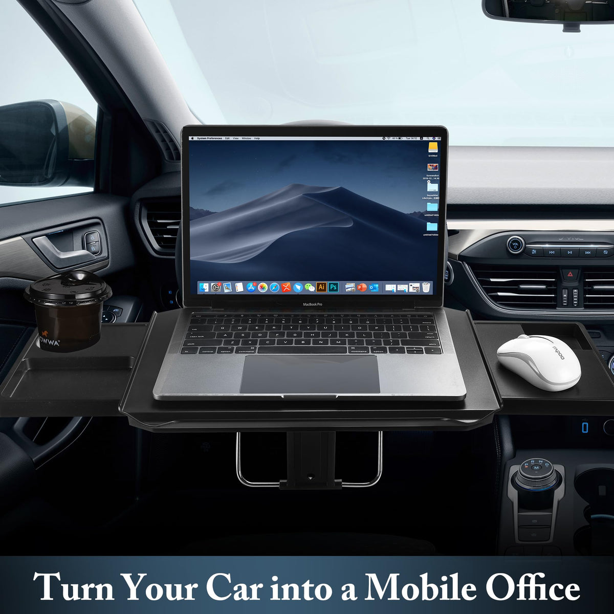 2-in-1 Car Steering Wheel Tray & Car Desk for Laptop with Phone Holder – Height Adjustable Steering Wheel Desk, Car Laptop Desk & Food Tray, Car Table Tray – Fits Cars, SUVs & Trucks (BLACK)