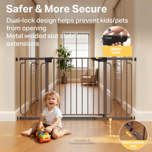 36.6 59" Extra Wide Baby Gate for Stairs (Brown / 36.6-59"W x 30.5"H)