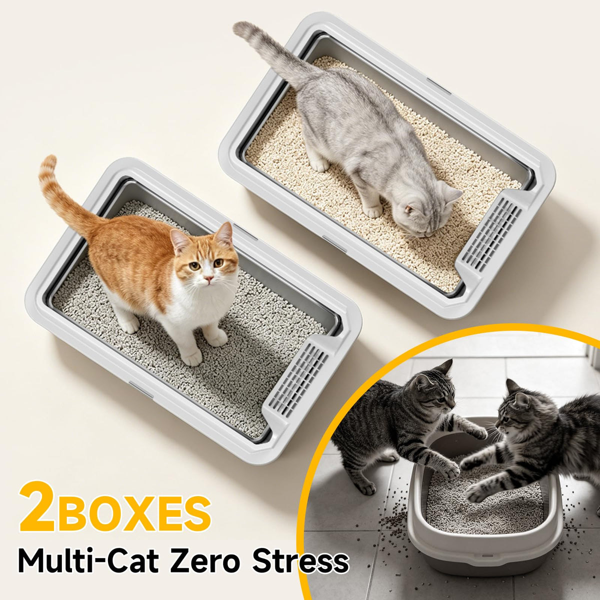 2 Pack XL Stainless Steel Litter Box with High Sides (Pale gray-2Pack)