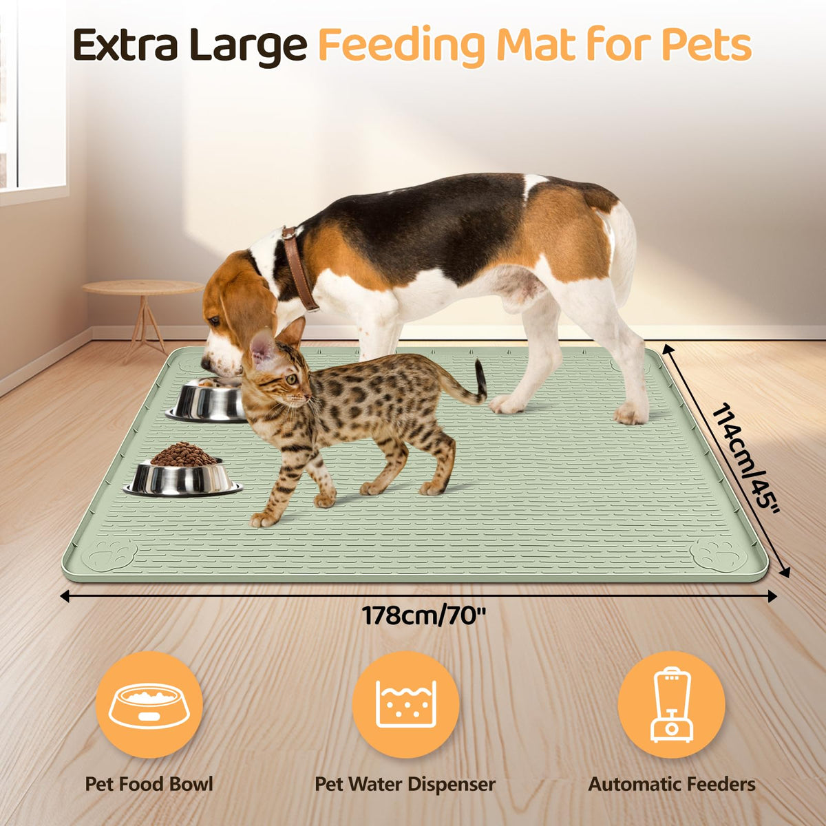 Dog Food Mat 70''x45'' Extra Large Dog Mat for Food and Water (70"L x 45"W / Green)