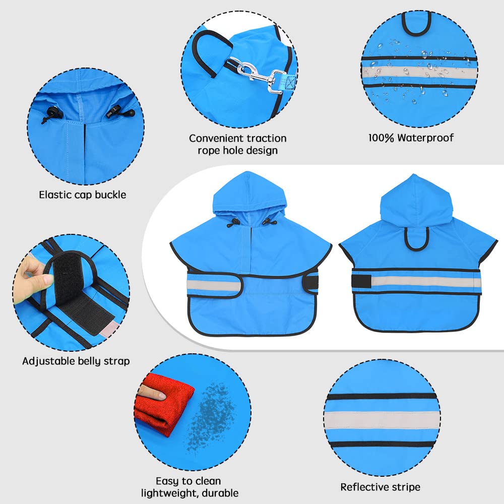 Dog Raincoat Reflective Dog Rain Jacket Waterproof Hooded Ponch Dog Rain Coat for Small Medium Large Dogs (Sky Blue / XX-Large)