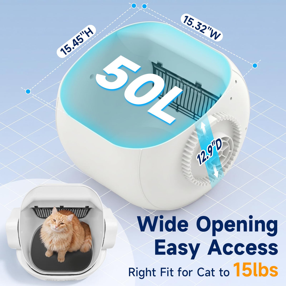 Self Cleaning Automatic Litter Box for Medium Cats (White)