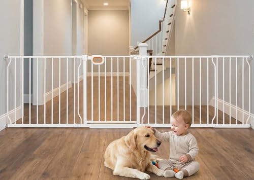90.6 95.2 Inch Extra Wide Baby Gate for Stairs Doorways (White / 90.6-95.2inch)