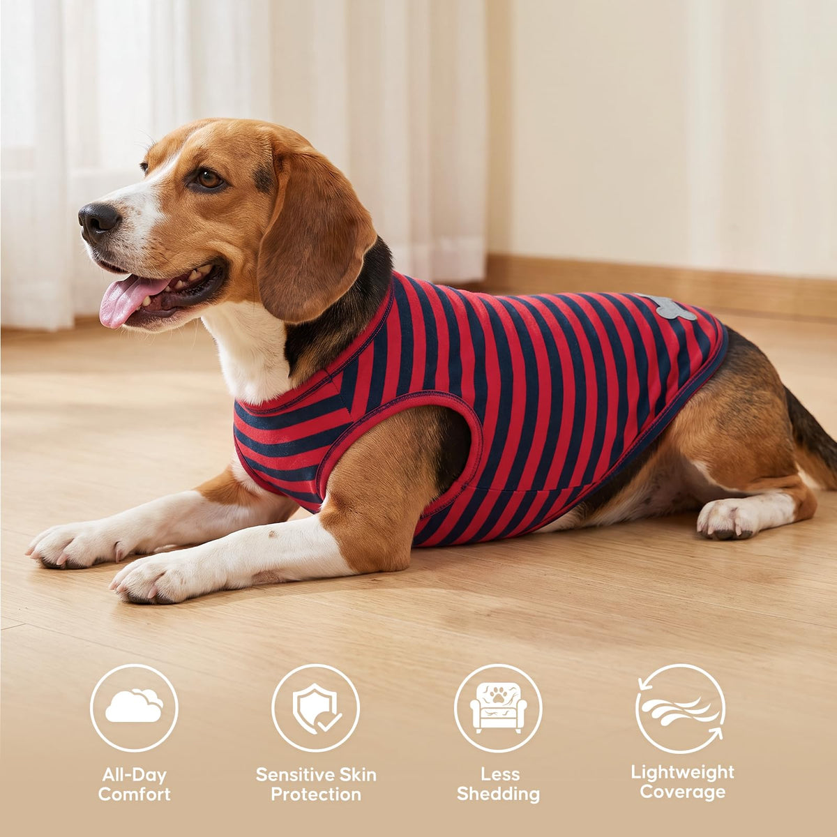 2Pack Cotton Dog Shirt for Medium Large Dogs Soft Striped Tank Top (XX-Large (40-55lbs) / 2Pack (Red+Striped))