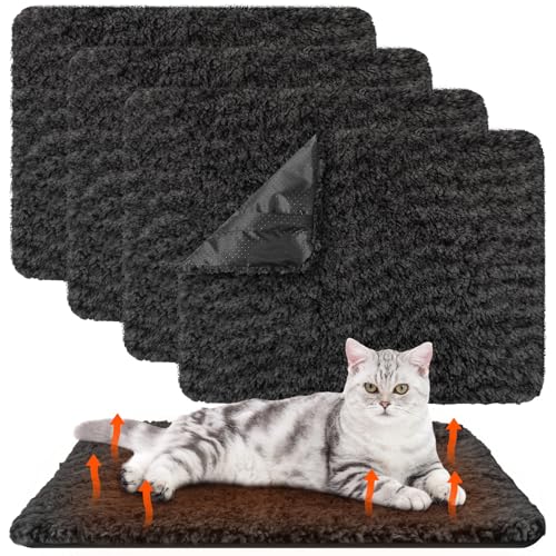 4 Pack Self Warming Cat Mat for Pets (16 x 20 Inch / Black)