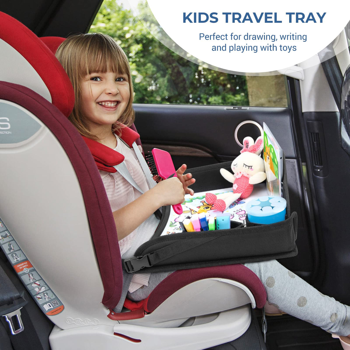 Kids Travel Tray for Toddler Car Seat (Black-1)