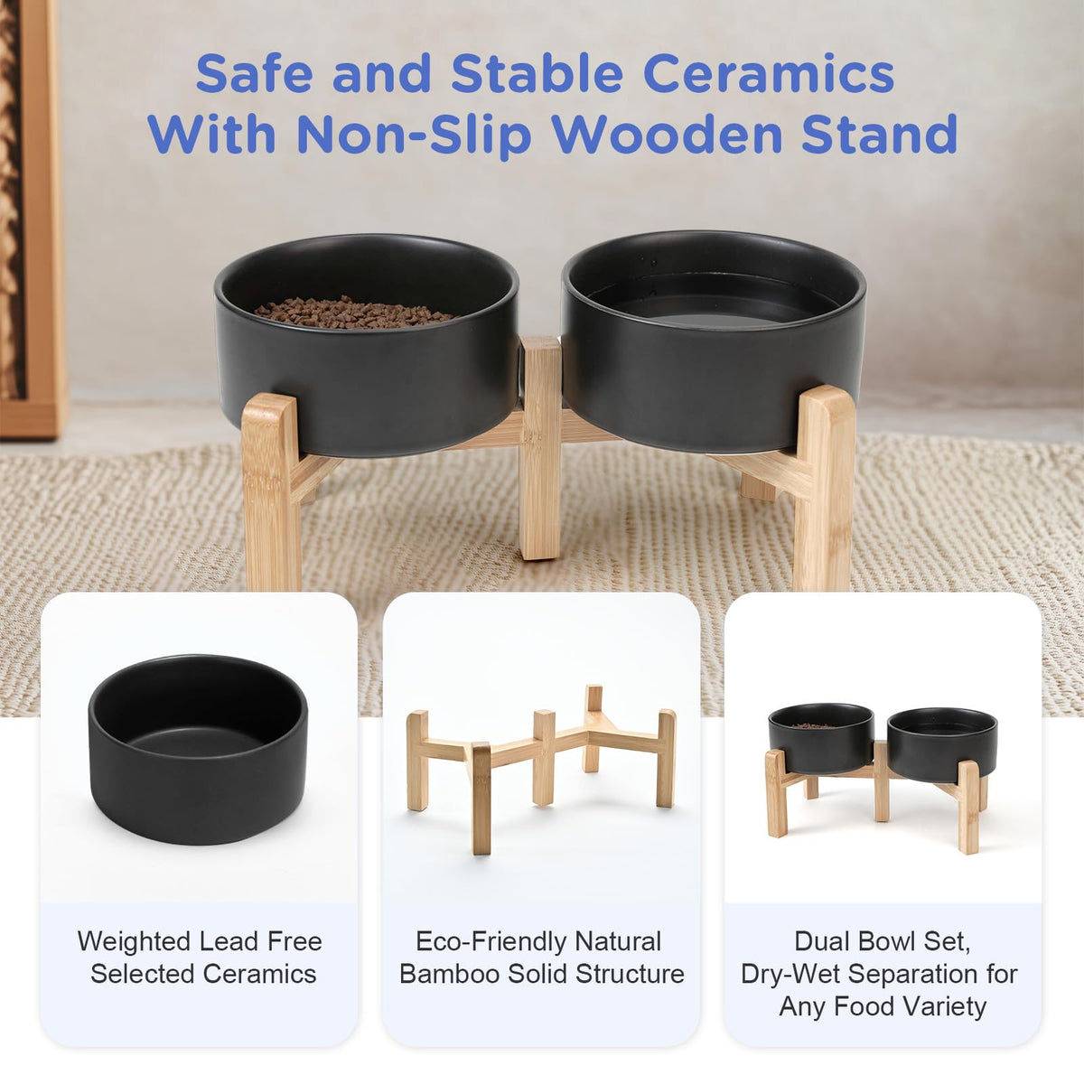 Elevated Dog Bowls Ceramic (6.1 in - 3.6 cups / Black)