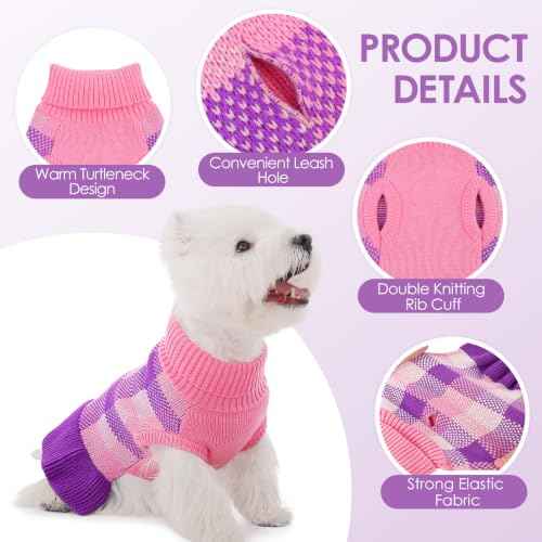 Dog Sweater Dress Plaid Knitwear for Large Dogs Girl Christmas Clothes (Purple / XXX-Large)