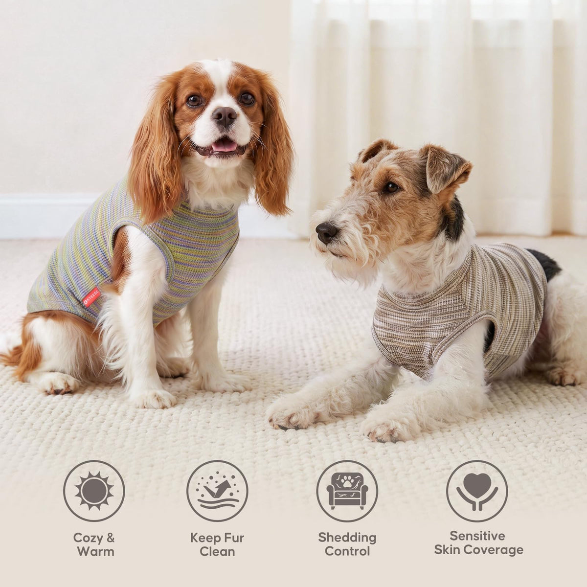 2Pack Waffle Dog Shirt for Medium Large Dogs Striped Dog Sweater (XX-Large (28-50lbs) / 2Pack Marled)