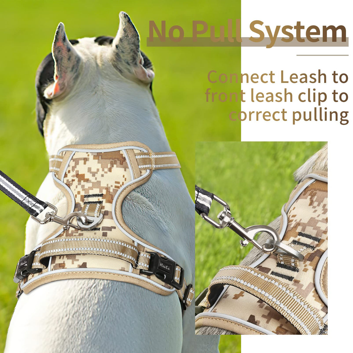 Dog Harness No Pull Adjustable Padded Reflective Harness for Small Medium Large Dogs with Handle for Walking Training (S / Camo Tan)