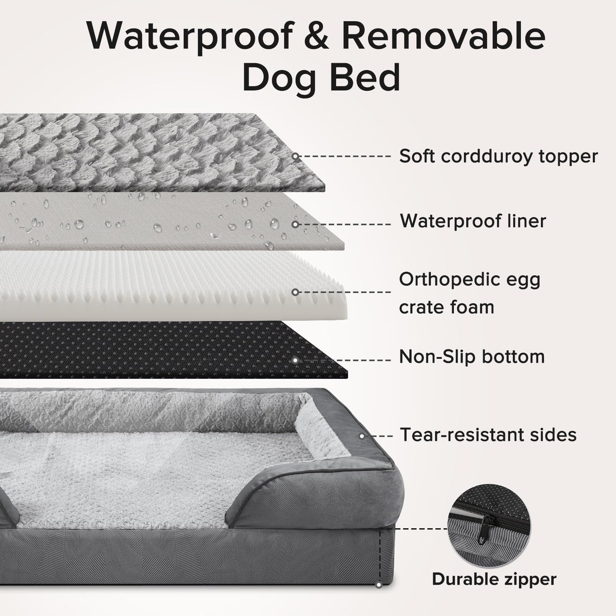 L Plus Orthopedic Dog Bed for Large Dogs (Grey / L- PLUS (38"x 28"x 7"))