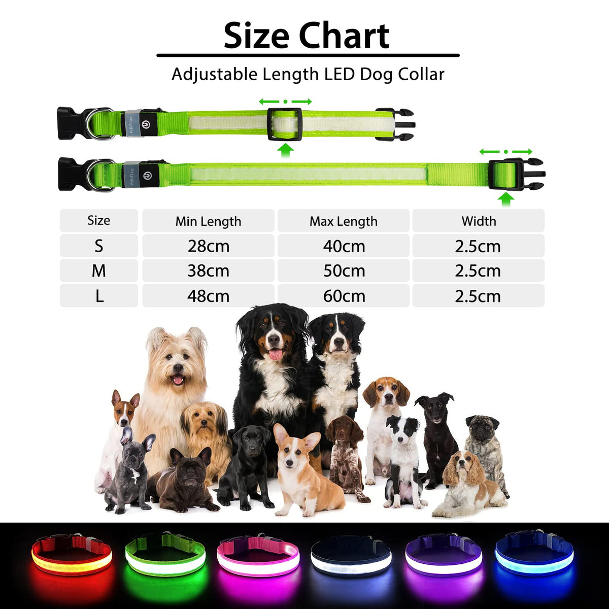 Light up Dog Collar (Green / M(15 inch-19.7 inch))