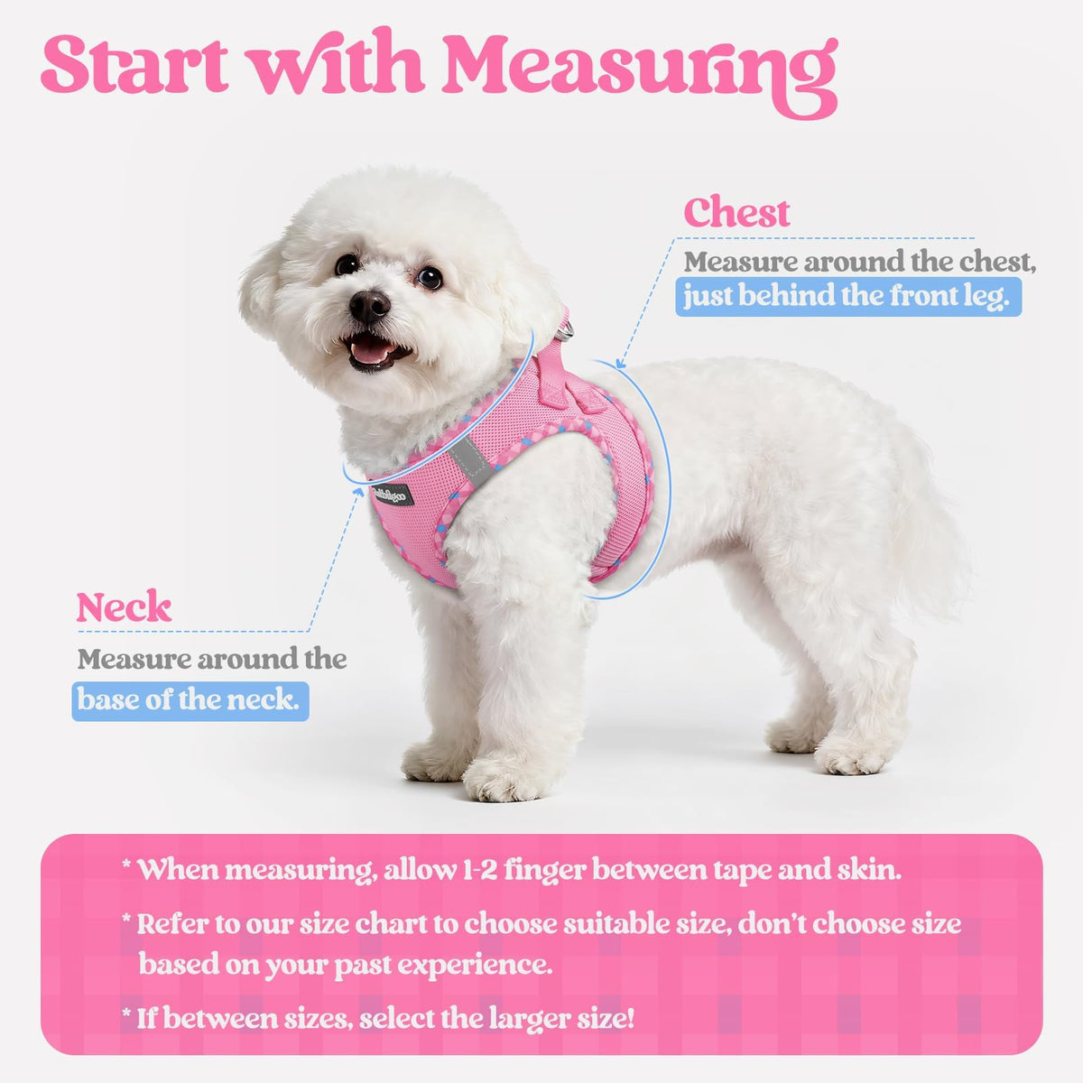 Dog Harness Medium Sized and Leash Set (Pink & Plaid Trim / L (chest: 18.2 - 20.5"))