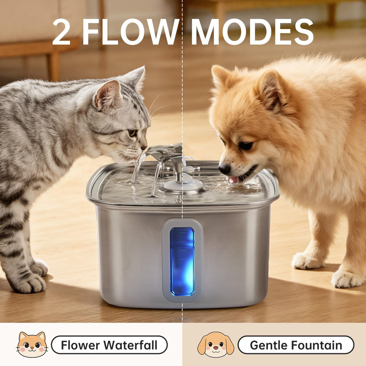 Innovation Award Winner Stainless Steel Cat Water Fountain (Silver / 108oz (Cats & Small Dogs))
