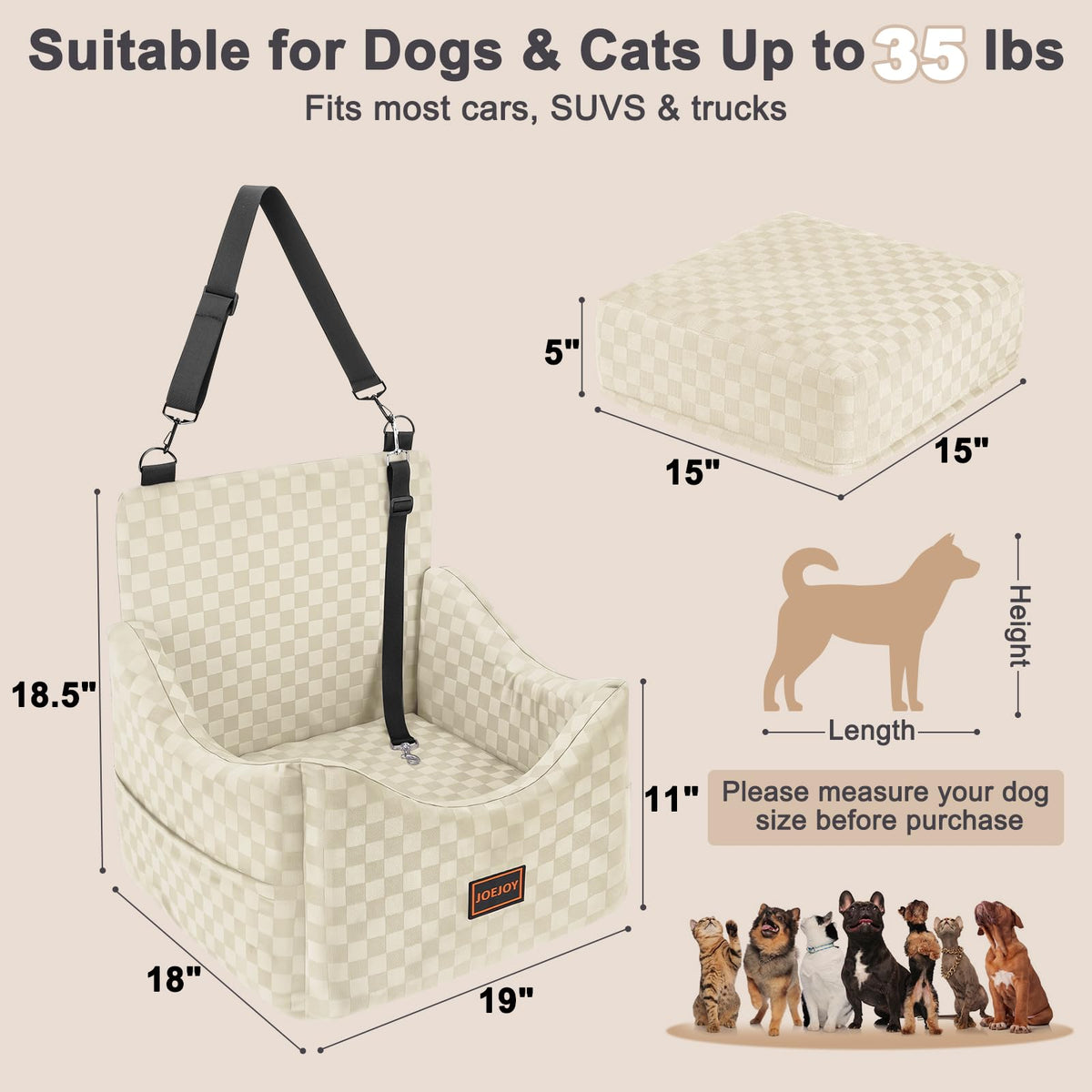 Elevated Dog Car Seat for Small (Medium / Beige)