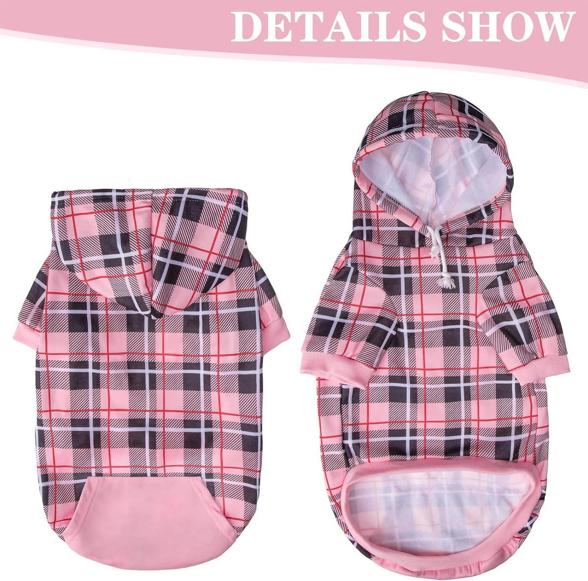 Plaid Dog Hoodie (Pink / X-Large)