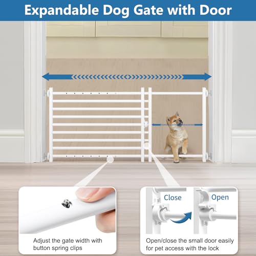Indoor Dog Gate with Door (White / 20''H × 26''- 41''W)