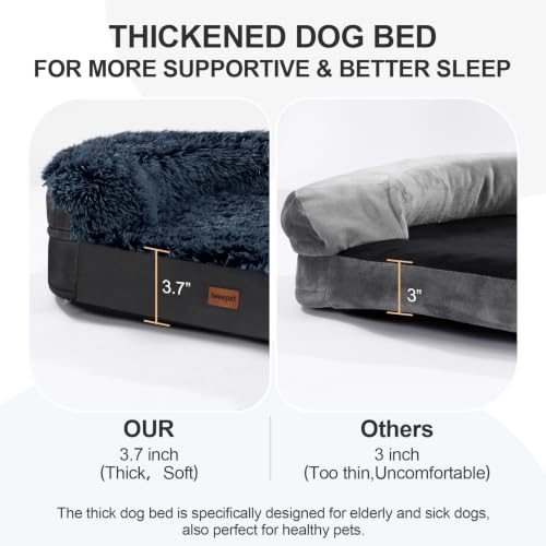Fluffy Calming Jumbo Orthopedic Dog Beds for Extra Large Dogs (Black / 48.0"Lx35.0"Wx7.6"H)