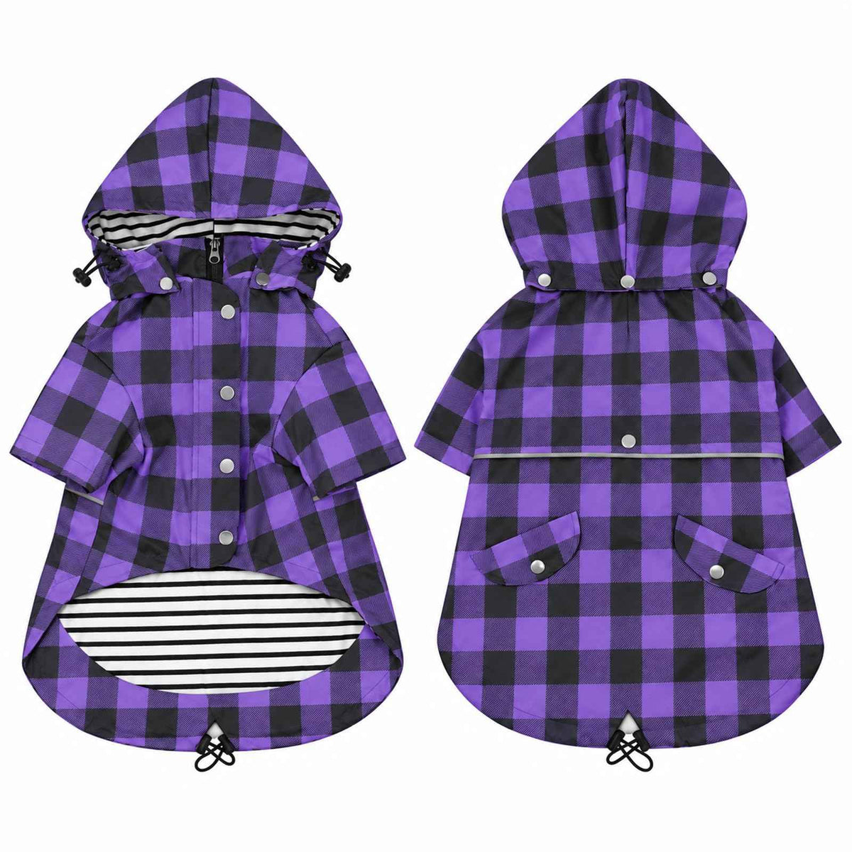 Dog Rain Coat Waterproof Raincoat Puppy Jacket with Buttons Zipper Hood Drawstring Fit for Yorkie Terrier Schnauzer Poodle Border Collie Labrador Golden Retriever 8lbs to 80lbs (X-Small / Purple/Black Paid)