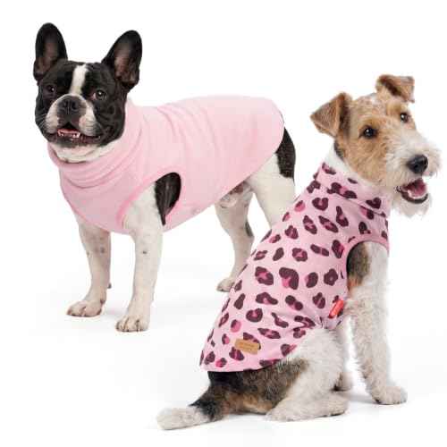 2Pack Dog Sweater for Small Dogs Fleece Sweatshirt (Small (4-7lbs) / Pink Leopard)
