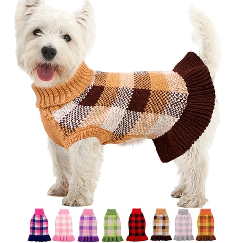 Dog Sweater Dress Plaid Knitwear for Medium Dogs Girl Christmas Clothes (Coffee / Medium)