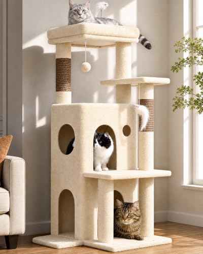Cat Tree Tower for Indoor Cats Large Adult (Beige / XL)