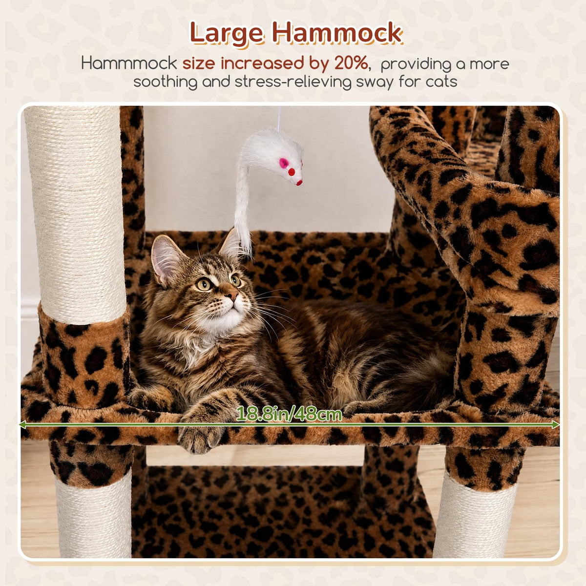 65in Leopard Cat Tree for Indoor Large Cats (65inch / Leopard Print)