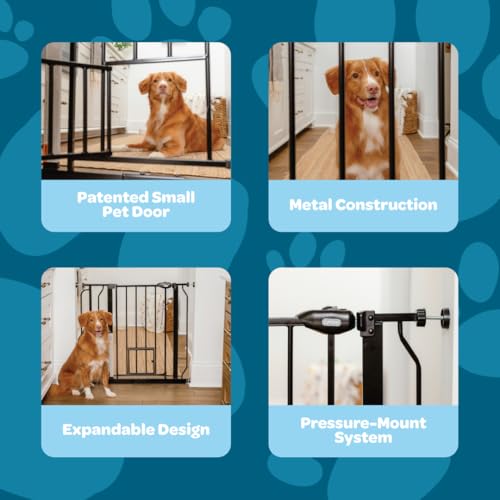 Carlson 29 36.5” Extra Wide Dog Gate with Small Pet Door (Black / 29.5-36.5" W x 30" H)