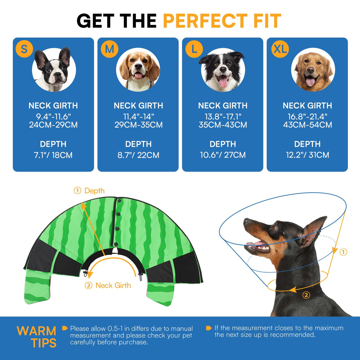 XL Dog Cone Soft Dog Cones for Large Dogs After Surgery (XL / Watermelon)