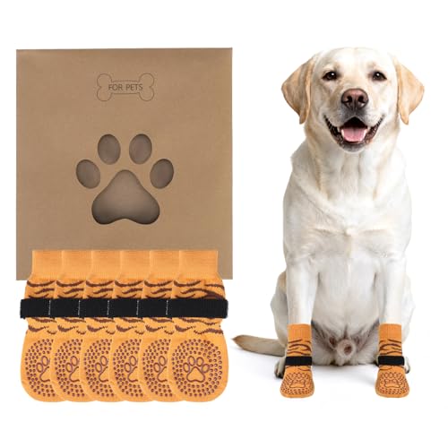 Anti Slip Dog Socks for Hot (Tiger Brown / Large)