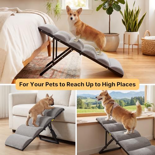 Dog Ramp for Bed Couch Small Large Dogs (Light Gray / M-up to 23"H)