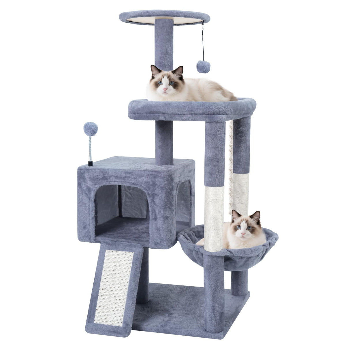 37.5" All-in-One Cat Tree Tower with Scratching Board & Posts Cozy Sleeping Perch Hammock and Toy Balls,Grey (37.5'' / Grey)