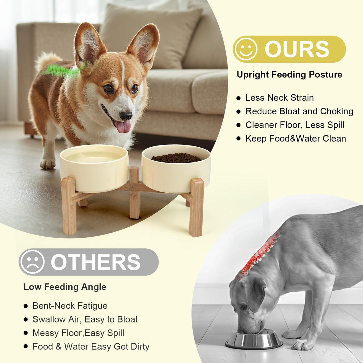 Elevated Dog Bowls Ceramic (6.1 in - 3.6 cups / Beige)